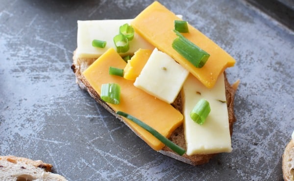 cheese and scallions on bread