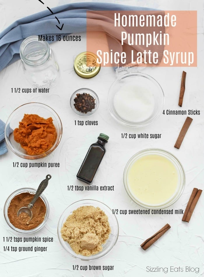 Pumpkin spice syrup ingredients on a white background 