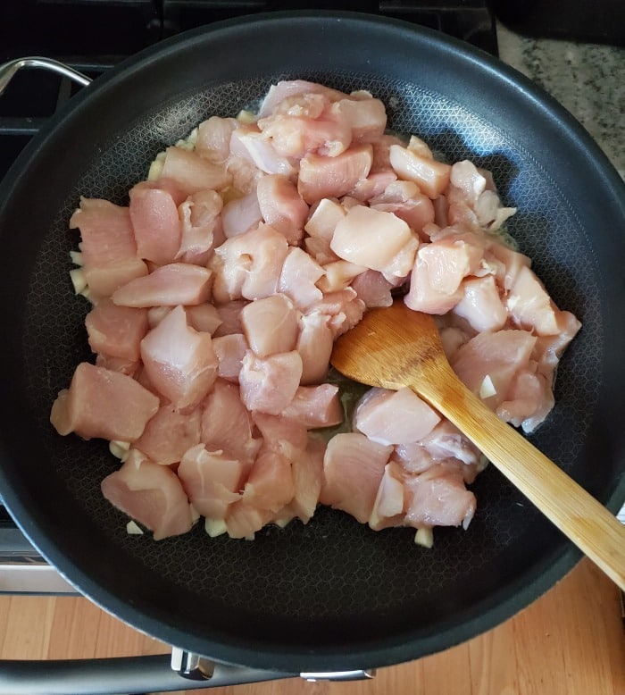 chicken in frying pan