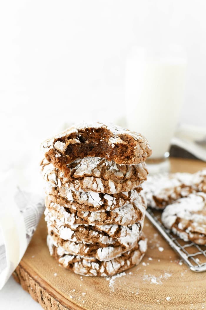 Carrot Cake Mix Cookies stacked on wood slab