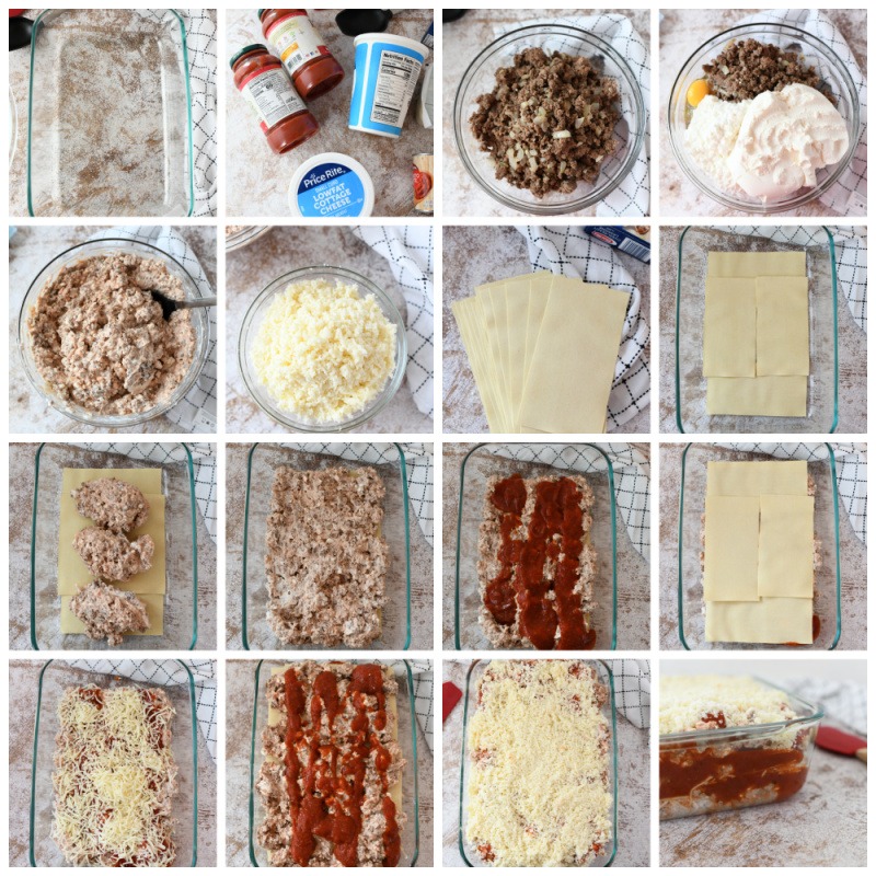 How to Make Lasagna- a visual grid of 16 images showcasing how to make this comforting meal. 