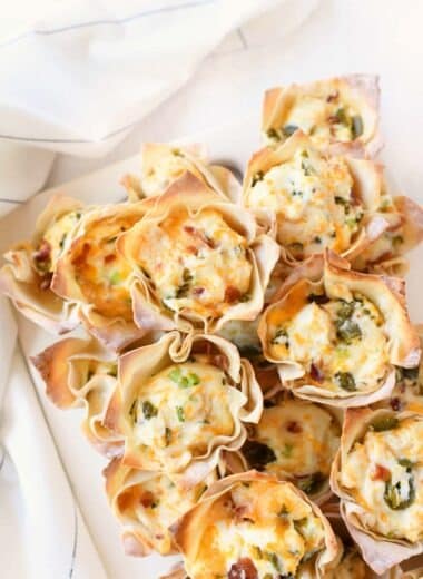 Cheesy Bacon Pepper Cups on a white platter.