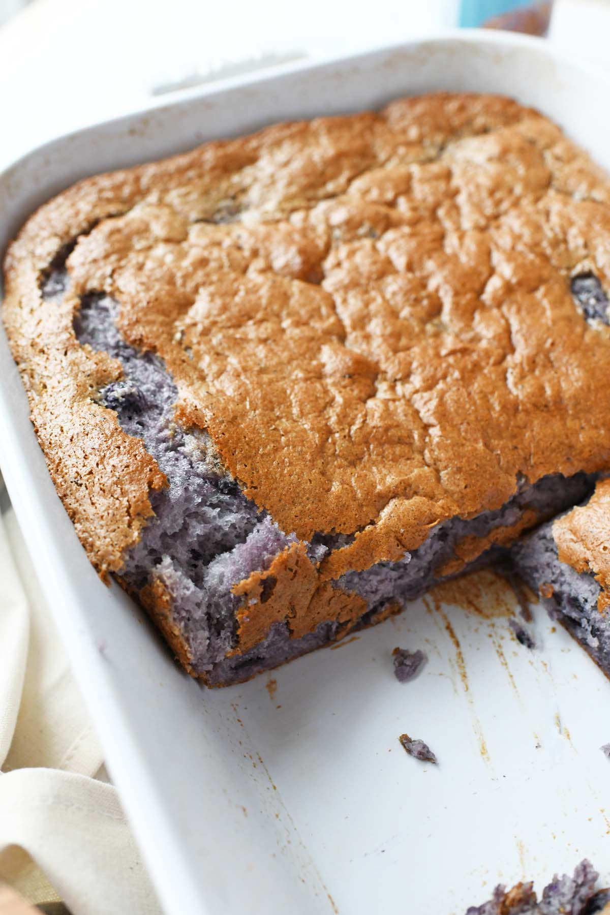 2 ingredient Blueberry cake with sliced removed.