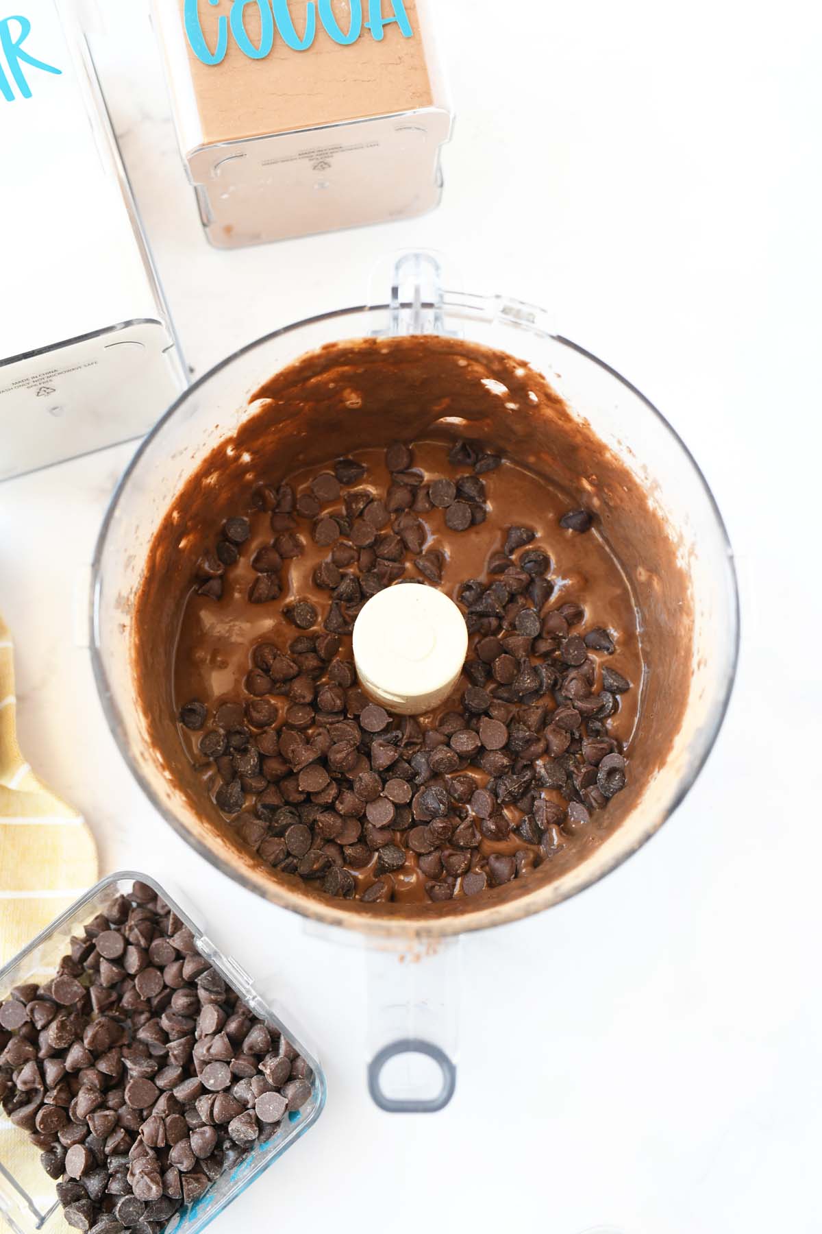 Chocolate chips in a food processor.