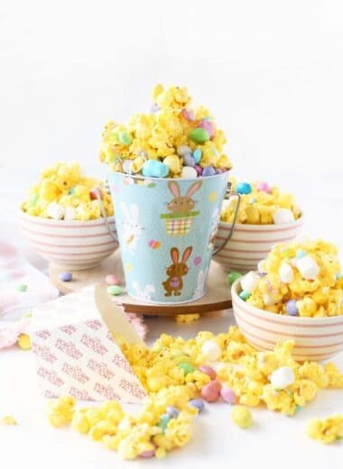 Easter Candy Popcorn in a little pail.