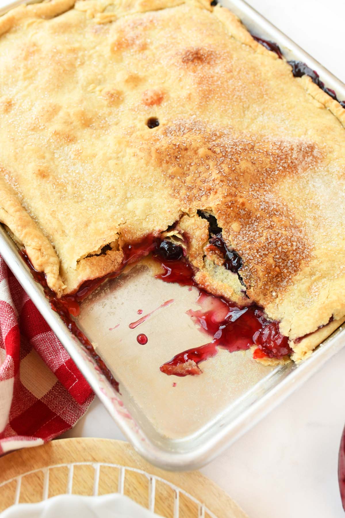Berry Slab Pie in a silver pan.